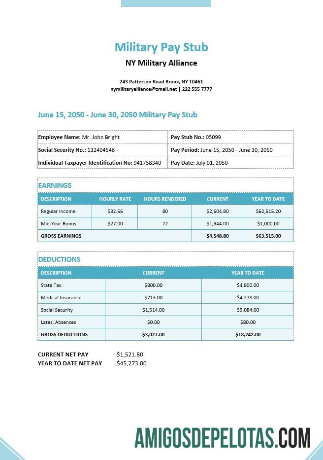Imprimível Modelo de recibo de pagamento militar